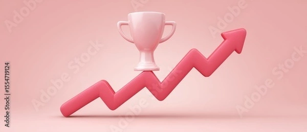 Obraz Achieving success through connection celebrating trophies with growth charts in a vibrant environment