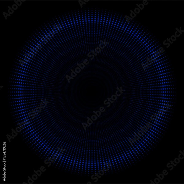 Fototapeta Radial Halftone Dot Pattern with Blue Gradient on Black Background – Futuristic Abstract Design for Tech Visuals, Digital Interfaces, and Sci-Fi Projects. Editable vector.