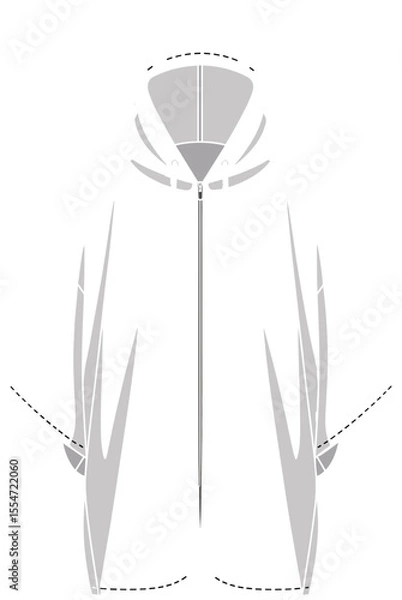 Fototapeta Poncho, raincoat, hooded, outerwear, fashion, apparel, zip, flat, vector, sketch, cad, drawing, unisex, style, illustration, design, clothing, waterproof, jacket, cad drawing flat vector illustration
