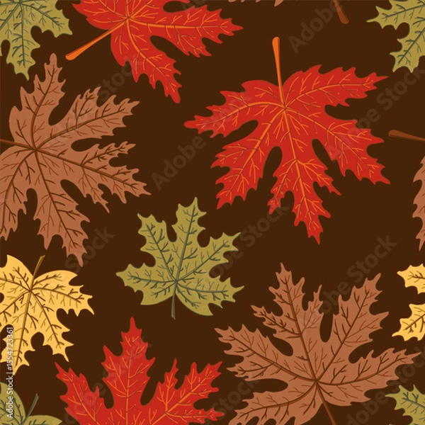 Fototapeta maple leaves and pod colorful autumn seamless pattern. Forest fall plant texture