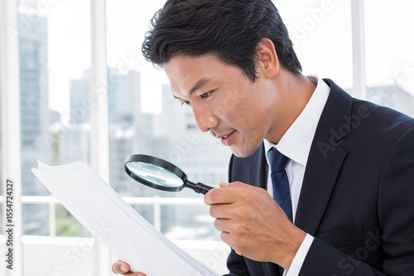 Fototapeta businessman looking through magnifying glass
