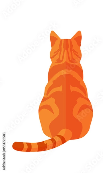 Obraz Orange Tabby Cat Vector: Back View, Sitting Pet Illustration