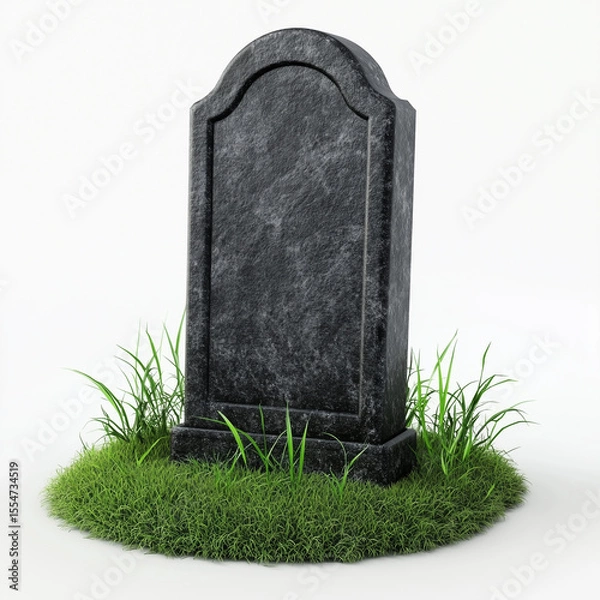 Fototapeta Headstone standing on grass in clean minimal setup