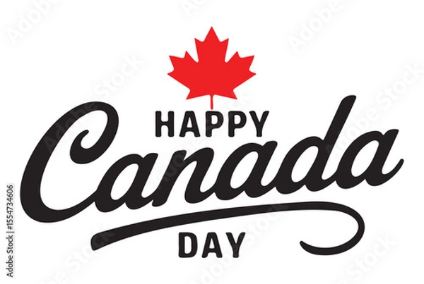 Obraz "Happy Canada Day" Greeting with Black Calligraphy and Red Maple Leaf
