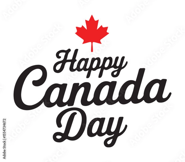 Obraz "Happy Canada Day" Black Script with Red Maple Leaf Symbol
