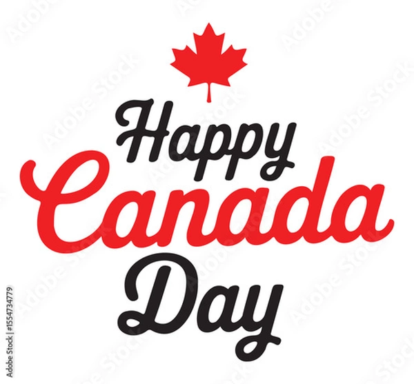 Obraz "Happy Canada Day" Script Greeting in Red and Black with Maple Leaf
