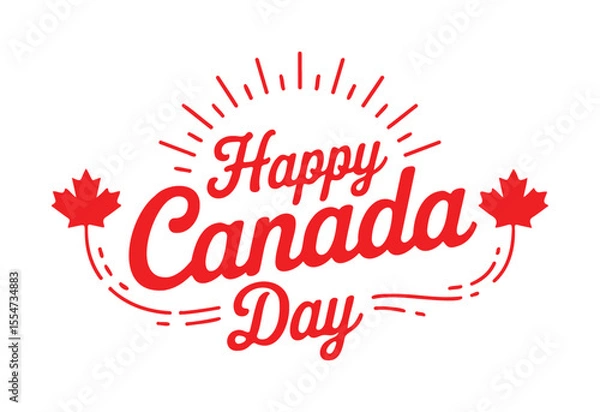 Obraz Festive "Happy Canada Day" Red Script with Sunburst and Maple Leaves
