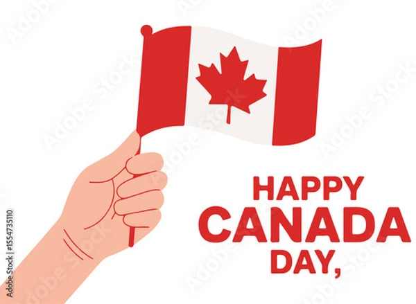 Obraz Happy Canada Day Greeting with Hand Waving a Small Canadian Flag
