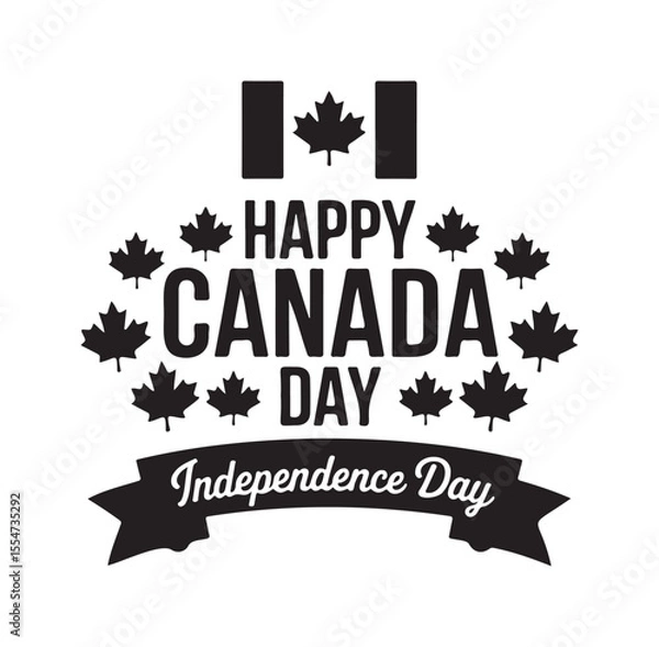 Obraz Happy Canada Day Emblem with Flag, Maple Leaves, and Independence Day Banner - Monochrome
