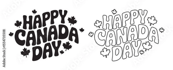 Obraz Playful "Happy Canada Day" Black and White Lettering Set with Maple Leaves
