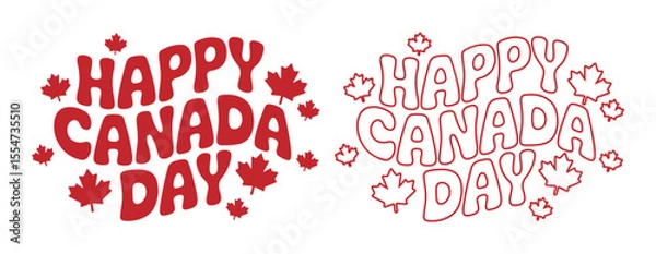 Obraz Playful "Happy Canada Day" Red Lettering Set with Maple Leaves

