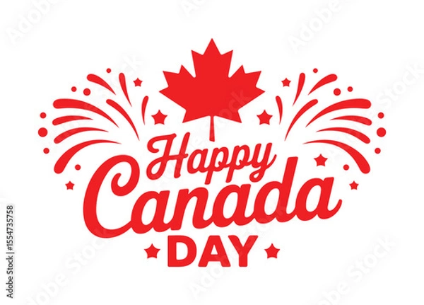 Obraz Festive "Happy Canada Day" Greeting with Red Maple Leaf and Fireworks Burst
