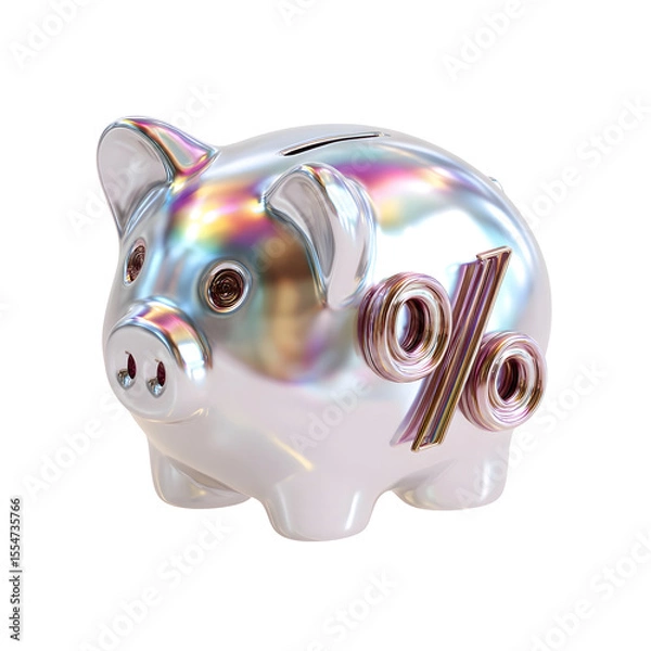 Fototapeta Shimmering transparent piggy bank with a tax percentage icon symbolizing financial savings and investment strategies