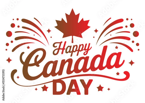 Obraz Happy Canada Day Gradient Lettering Festive Canadian Holiday with Maple Leaf and Fireworks
