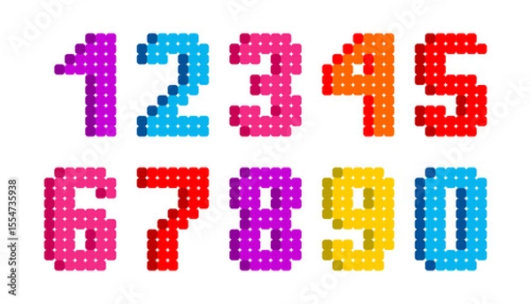 Obraz Bright pixel bead numbers 0 to 9 in colorful style. Fun and vibrant digital number set for educational, craft, or kid-themed design projects.
