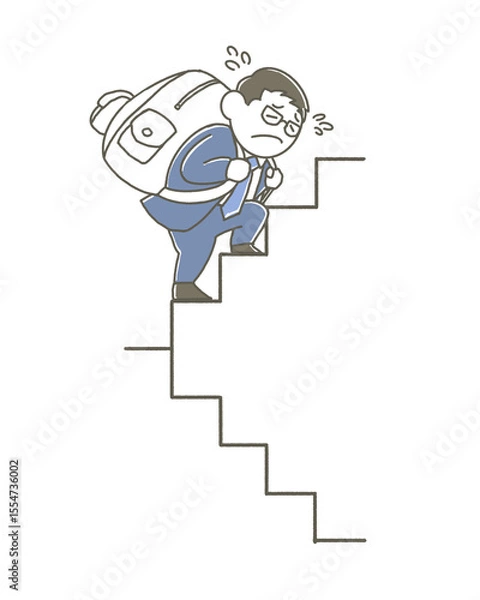 Obraz 大きな荷物を背負って階段を登る男性