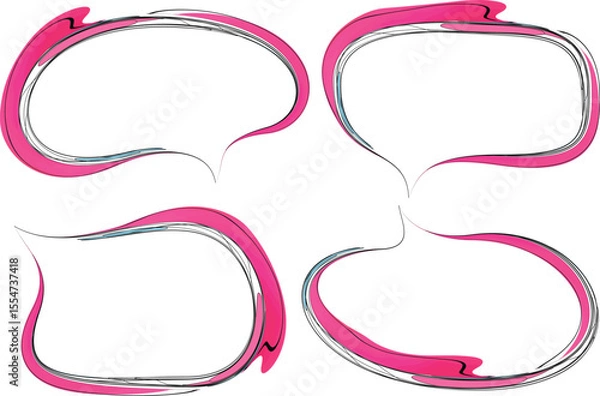 Fototapeta creative abstract pink black colorful art doodle speech bubbles set