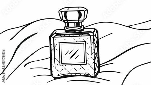 Obraz Outlined square perfume bottle with a decorative cap sitting on a wrinkled fabric surface art