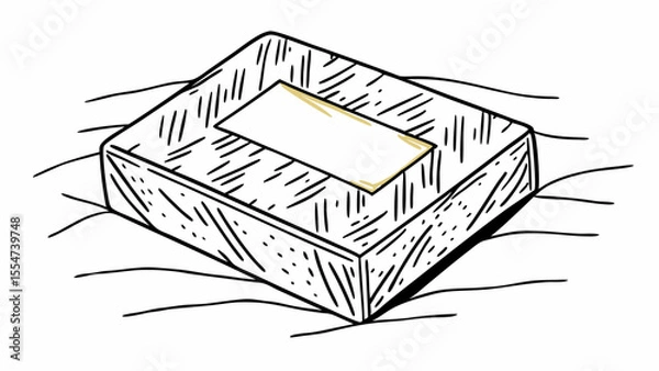 Obraz Illustration of a box with a label on top and hatching lines on the surface and ground around it