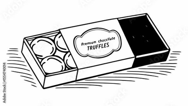 Obraz Illustration of a premium chocolate truffles box with a black lid and delicate line art style design