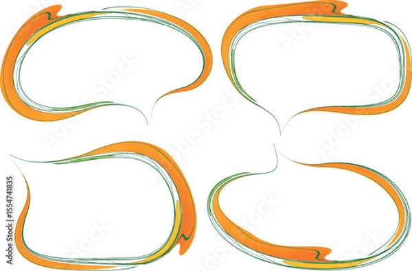 Fototapeta creative abstract orange green colorful art doodle speech bubbles set