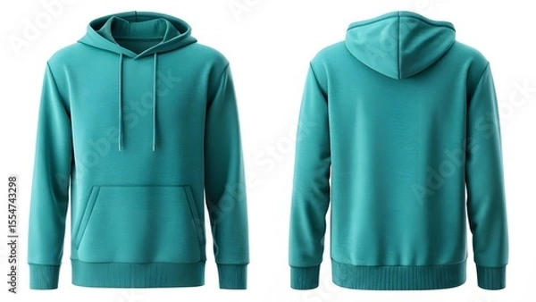 Obraz Seamless Teal Hoodie Mockup Front and Back Views for Apparel Design