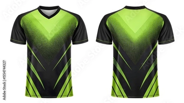 Obraz Sport Jersey Mockup  Realistic Design Template for Sublimation Printing, showcasing vibrant lime green and black athletic apparel mockup