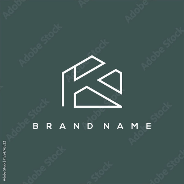 Obraz line art initial K and house logo vector