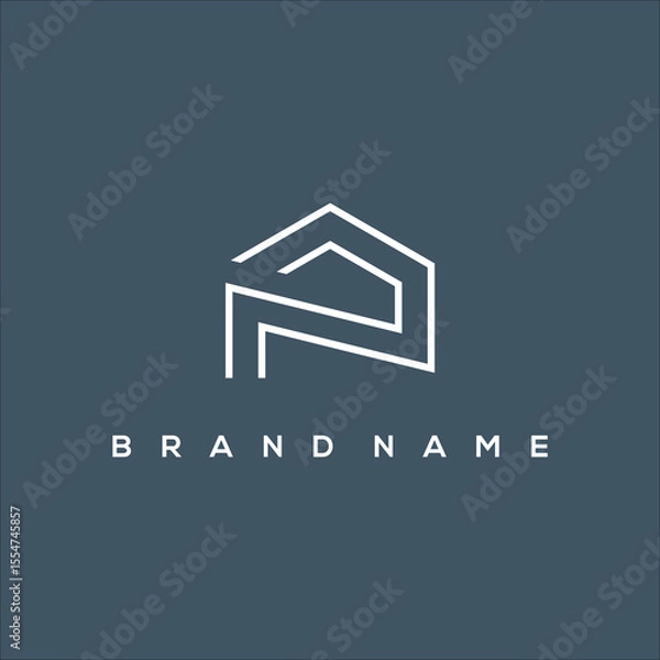 Obraz line art initial N and house logo vector