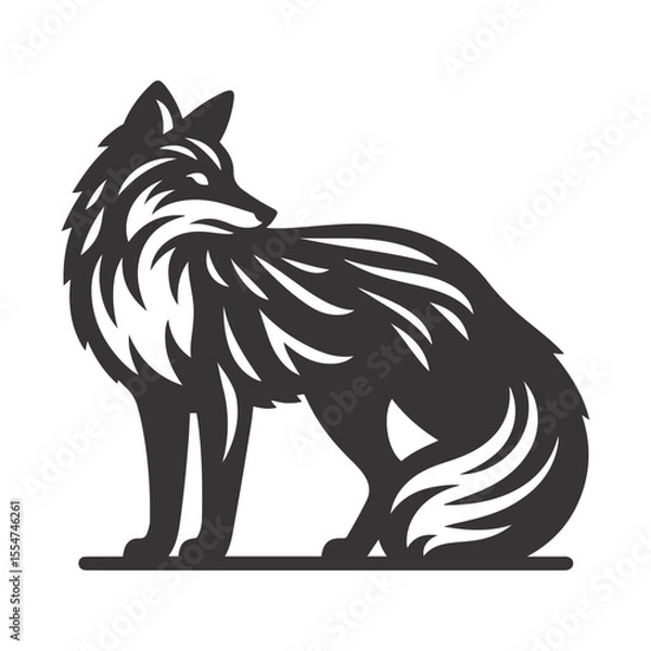 Obraz Standing fox silhouette black vector for woodland creature design and forest wildlife nature graphics