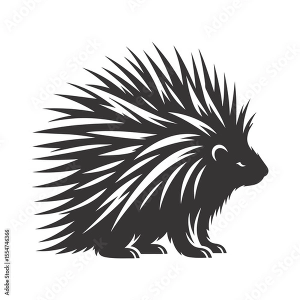 Obraz Porcupine silhouette with raised quills black vector for forest wildlife and defensive nature animal designs