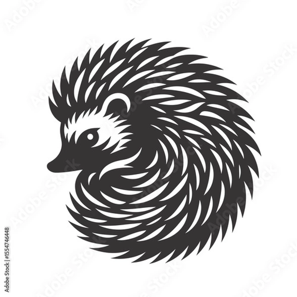 Obraz Hedgehog silhouette curled black vector for spiny creature art and forest wildlife nature designs