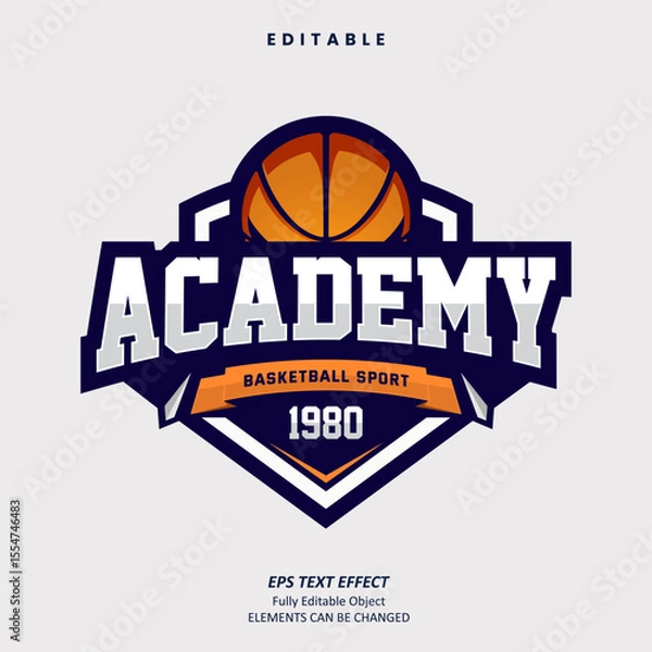 Fototapeta Editable Text Effect Vector of Orange dark blue Sport Academy and club emblem logo Design for Team, event, printing, merchandise, basketball