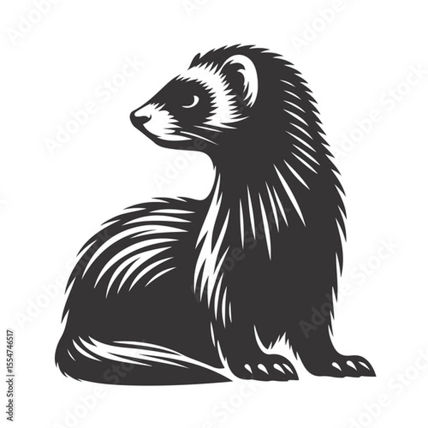 Obraz Ferret silhouette alert pose black vector for pet or wild animal nature design and slinky body shape graphics