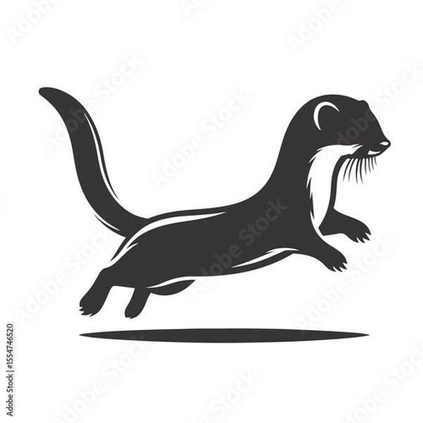 Obraz Weasel silhouette running black vector for forest or field wildlife clipart small predator animal nature art