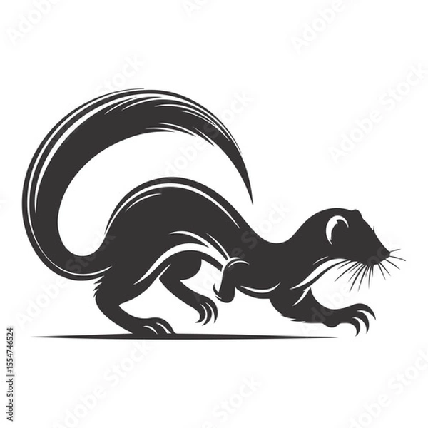 Obraz Black vector silhouette of running weasel for forest or field wildlife clipart and small predator art