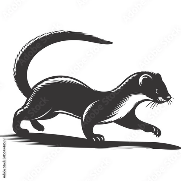 Obraz Weasel silhouette running black vector for field wildlife and small predator animal nature graphics