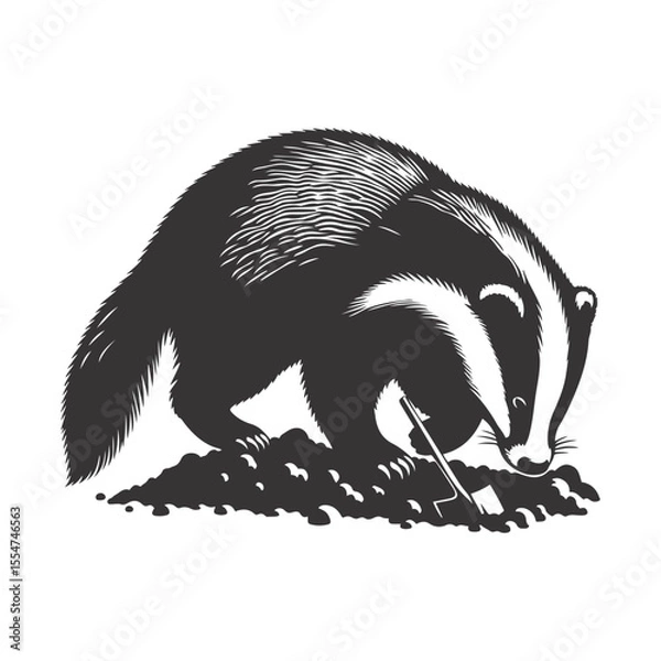 Obraz Badger silhouette digging black vector for forest wildlife and strong burrowing animal nature designs