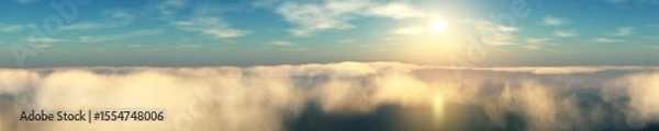 Fototapeta Cloudscape, panorama of clouds, flight over clouds, 3d rendering