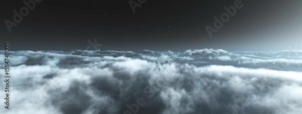 Fototapeta Cloudscape, panorama of clouds, flight over clouds, 3d rendering