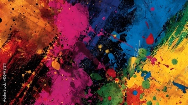 Fototapeta Abstract Colorful Paint Splashes and Dynamic Brushstrokes