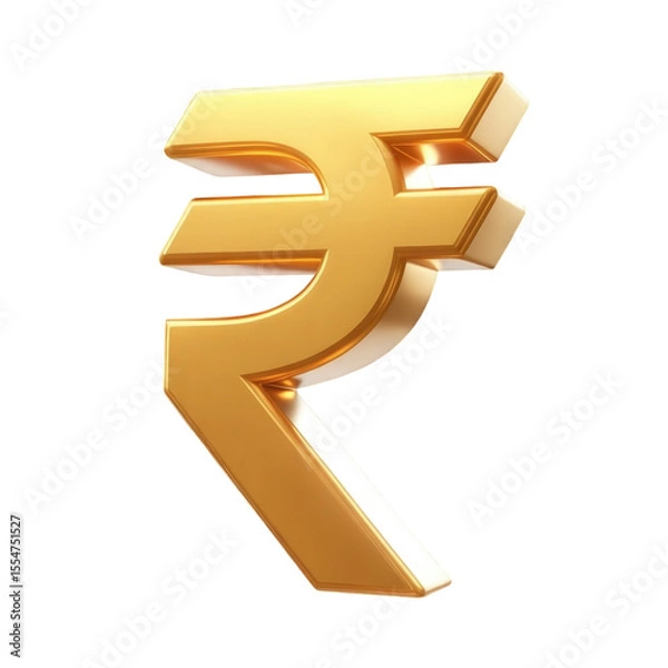 Obraz A close up of a golden indian rupee symbol with a black background in a digital rendering style