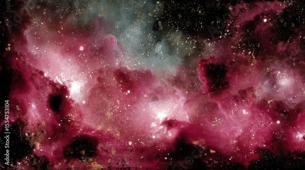 Fototapeta Stunning Deep Space Nebula With Vivid Pink Hues