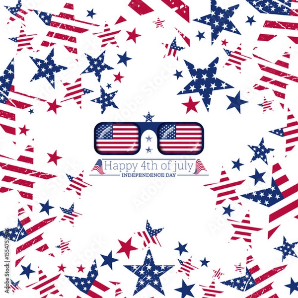 Fototapeta Abstract usa flag frame, rectangle shape sunglasses with american flag, independence day text vector illustration. Travel to usa design to use for 4th july independence day, memorial day projects. 
