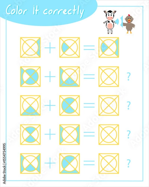 Fototapeta Color it correctly with cow and chick. Neuroexercises for children.