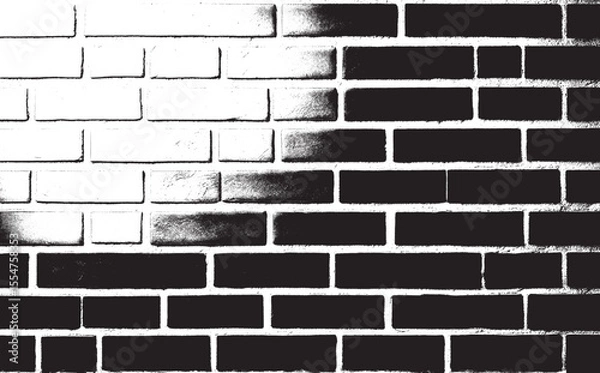 Obraz Black and white vector brick wall background.