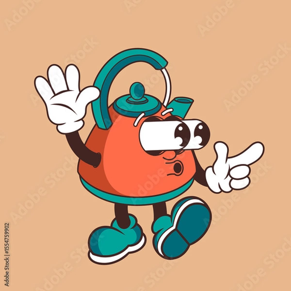 Fototapeta Retro character design of kettle shocked