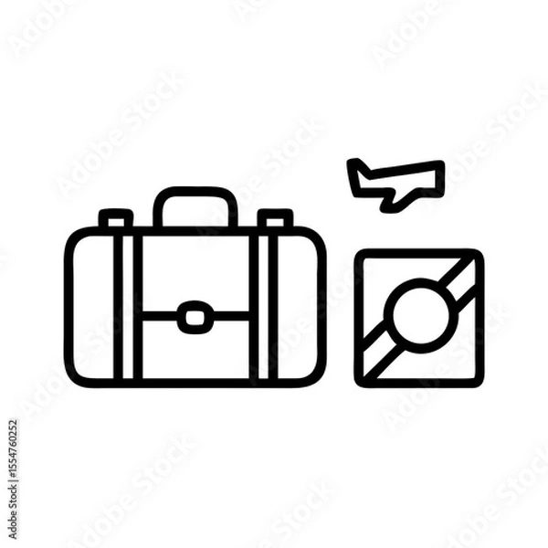 Fototapeta Travel suitcase with airplane and map icon for vacation or business trip