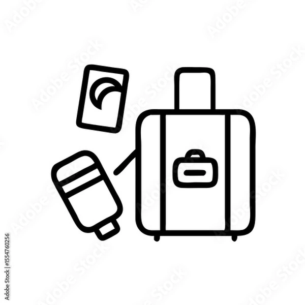 Fototapeta Travel essentials including a suitcase passport and toiletries icon