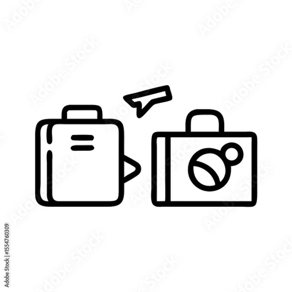 Fototapeta Two suitcases and an airplane icon representing travel and vacation